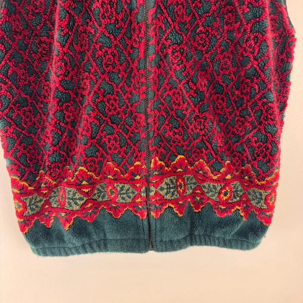 Duffel Outdoor Mens Vintage Fleece Vest Geometric Medallion Green Red 90s‎ Y2K